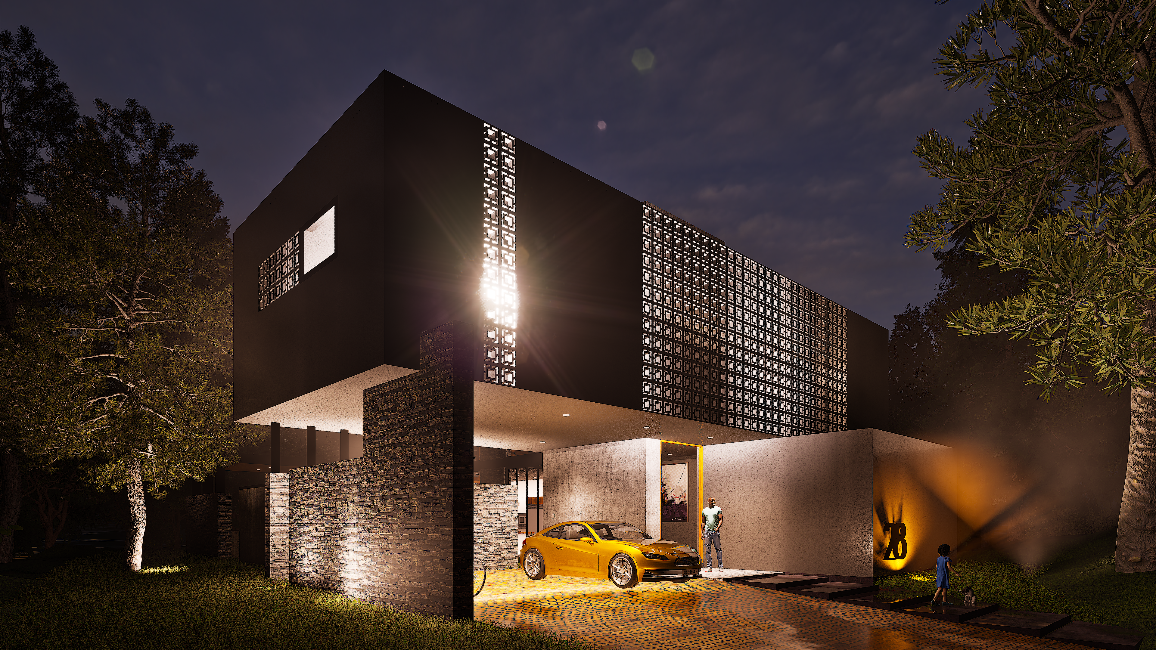 Bespoke garden layout with raised beds — 3D visualisation